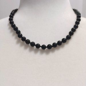 Vintage Monet Necklace Black Onyx Hand Knotted Signed Tag 16"-18"